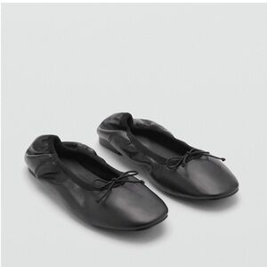MNG Mango Black LEATHER BALLET FLATS WITH BOW Euro 38 US 7.5 New